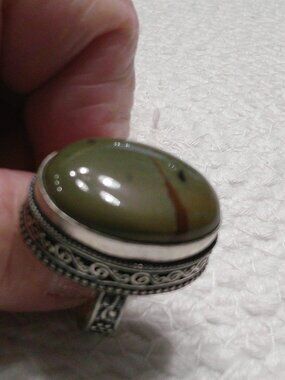 Natural GREEN JASPER Handmade Sterling 925 Ring Size 8.5 #652E